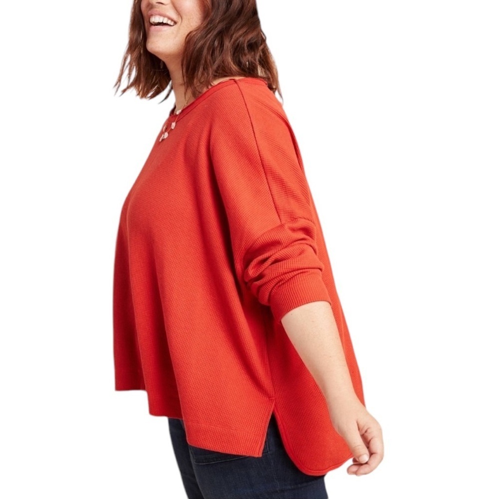 Anthropologie | Nori Red Waffle Knit Thermal Pullover Sweater Over Tunic… - Picture 4 of 17